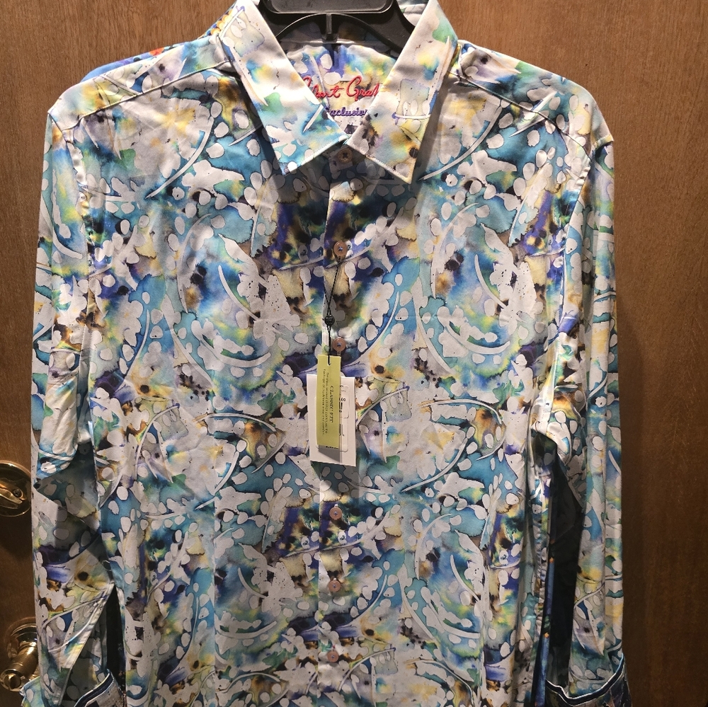 Robert Graham Blue and Yellow Casual Button Down Shirt